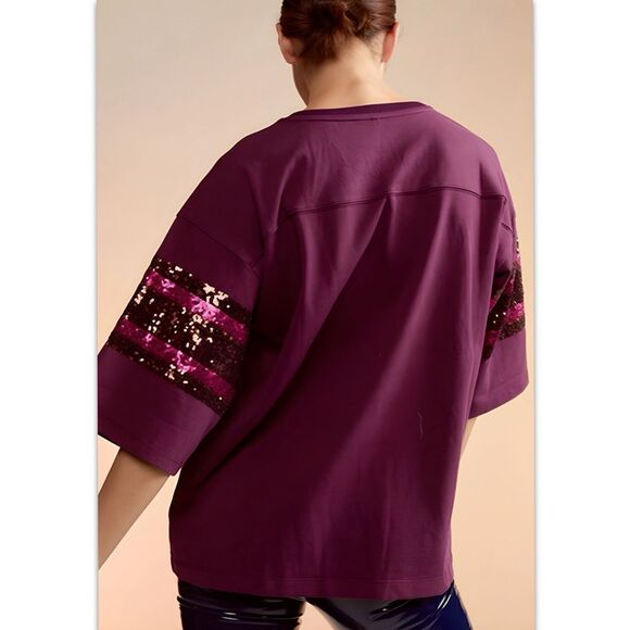 ⚠️SOLD🧘‍♀️4/13/25⚠️NWT Cynthia Rowley Sequin Football Jersey Rugby Shirt - Picture 3 of 11